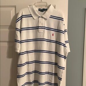 Polo by Ralph Lauren Men's White and Blue Striped Knit Shirt   Size XXL